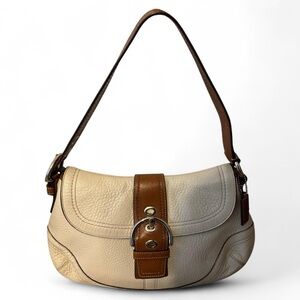 Coach SoHo - Y2K Large White Pebbled Leather Coach SoHo with Brown Leather